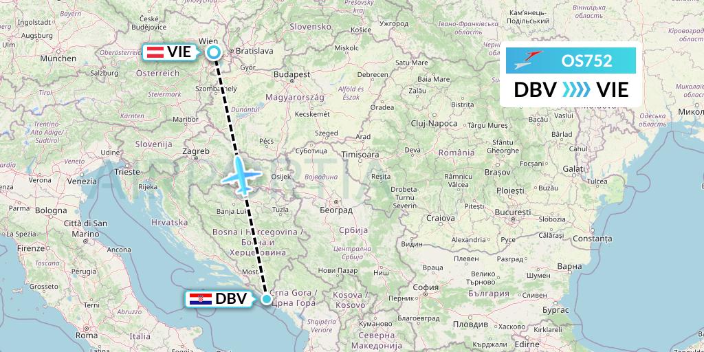 OS752 Austrian Airlines Flight Map: Dubrovnik to Vienna