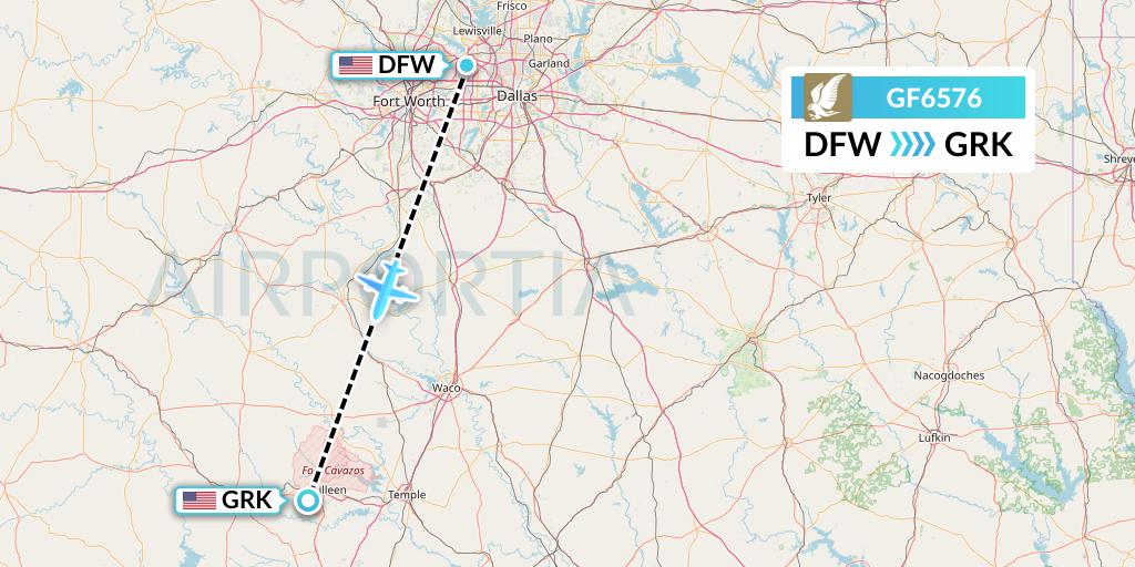 GF6576 Gulf Air Flight Map: Dallas to Killeen