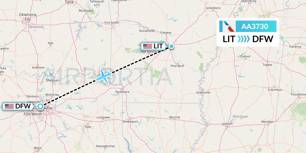 AA3730 American Airlines Flight Map: Little Rock to Dallas