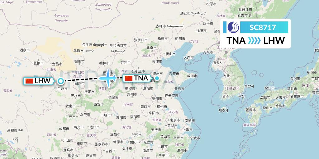 SC8717 Shandong Airlines Flight Map: Jinan to Lanzhou