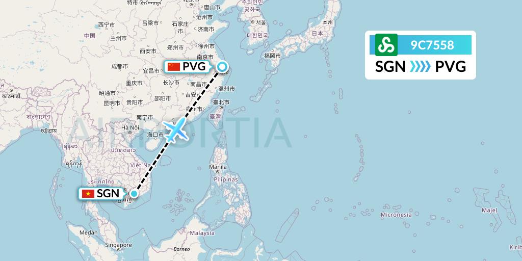 9C7558 Spring Airlines Flight Map: Ho Chi Minh City to Shanghai