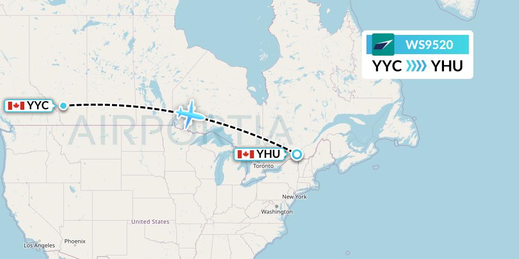 WS9520 WestJet Flight Map: Calgary to Montreal