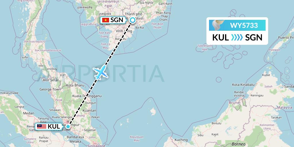 WY5733 Oman Air Flight Map: Kuala Lumpur to Ho Chi Minh City