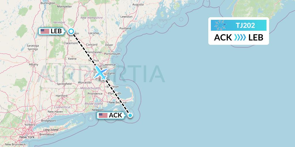 TJ202 Tradewind Aviation Flight Map: Nantucket to Lebanon