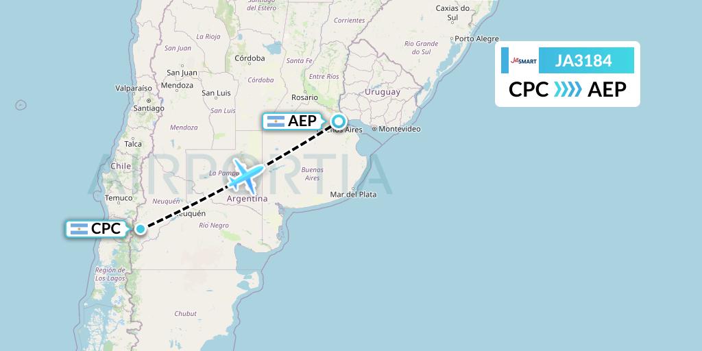 JA3184 JetSMART Flight Map: San Martin de los Andes to Buenos Aires