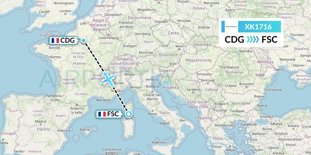 XK1716 Air Corsica Flight Map: Paris to Figari