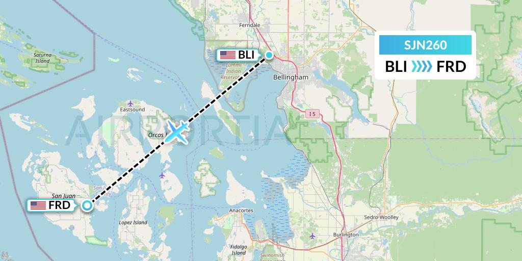 SJN260 San Juan Airlines Flight Map: Bellingham to Friday Harbor