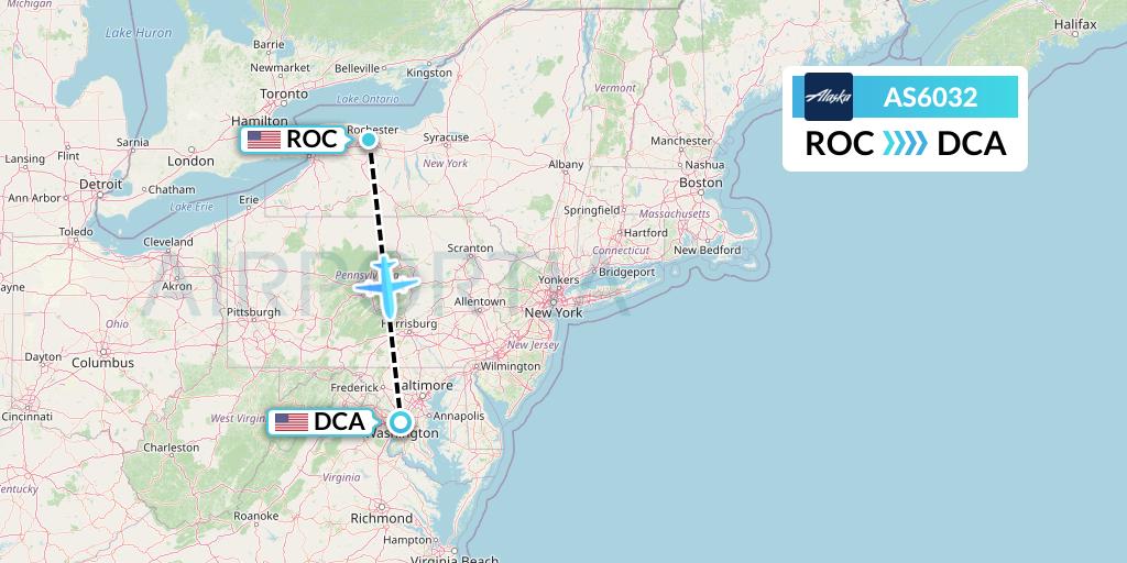 AS6032 Alaska Airlines Flight Map: Rochester to Washington