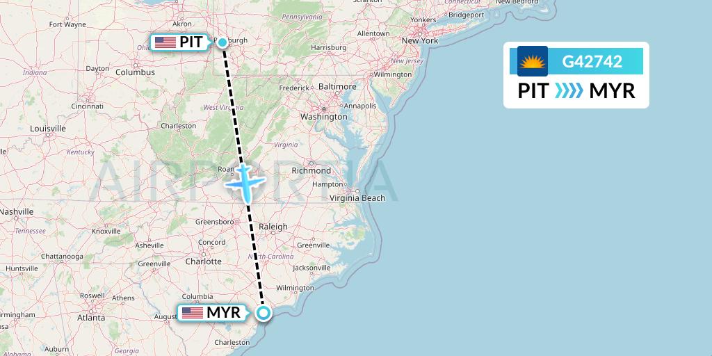G42742 Allegiant Air Flight Map: Pittsburgh to Myrtle Beach
