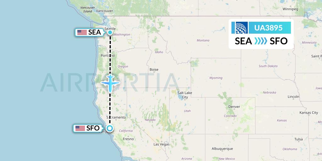 UA3895 United Airlines Flight Map: Seattle to San Francisco