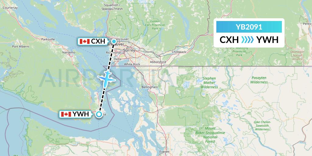 YB2091 Harbour Air Seaplanes Flight Map: Vancouver to Victoria