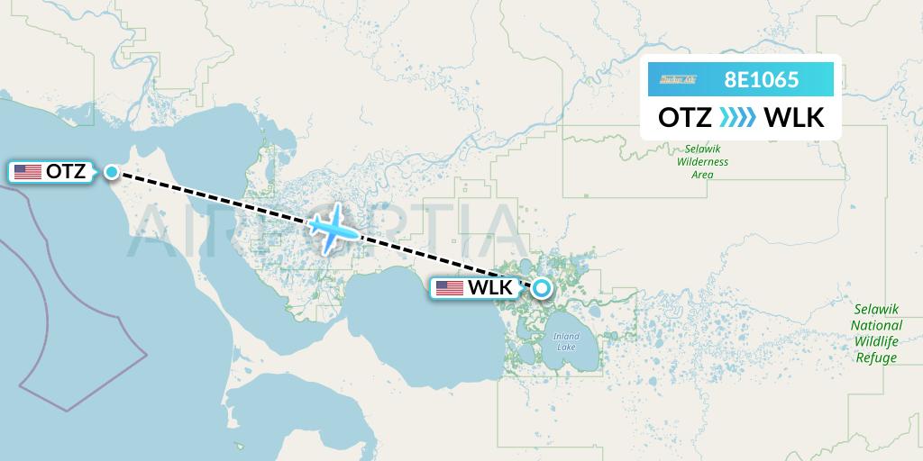 8E1065 Bering Air Flight Map: Kotzebue to Selawik