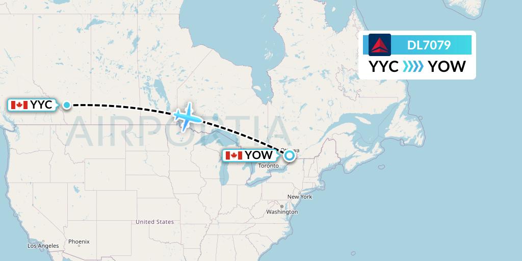 DL7079 Delta Air Lines Flight Map: Calgary to Ottawa