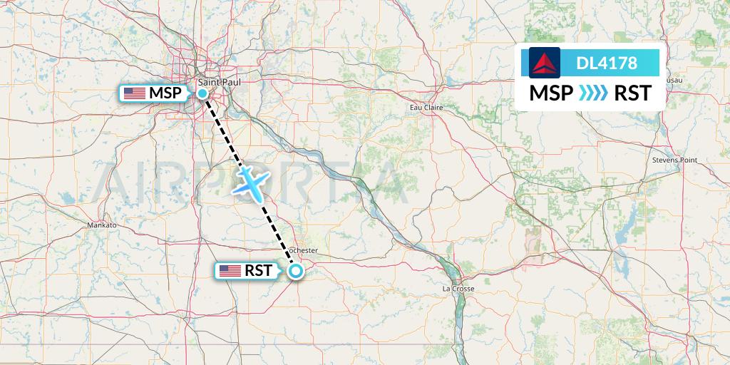 DL4178 Delta Air Lines Flight Map: Minneapolis to Rochester