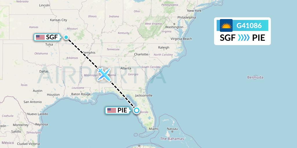 G41086 Allegiant Air Flight Map: Springfield to St. Petersburg