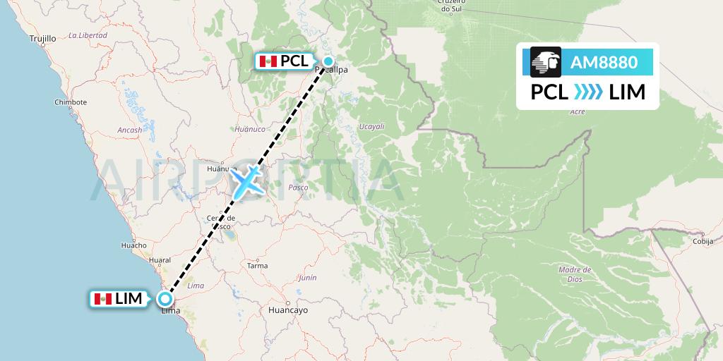 AM8880 Aeromexico Flight Map: Pucallpa to Lima