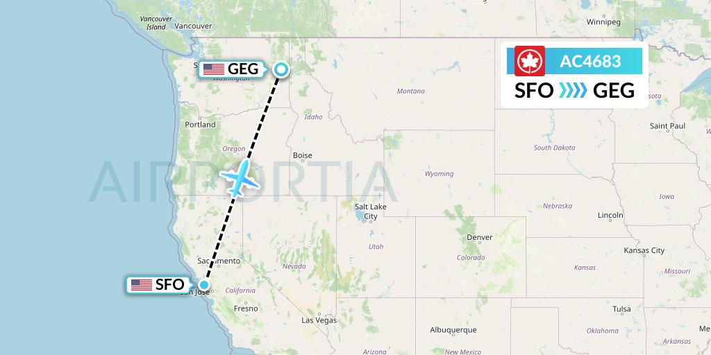 AC4683 Air Canada Flight Map: San Francisco to Spokane