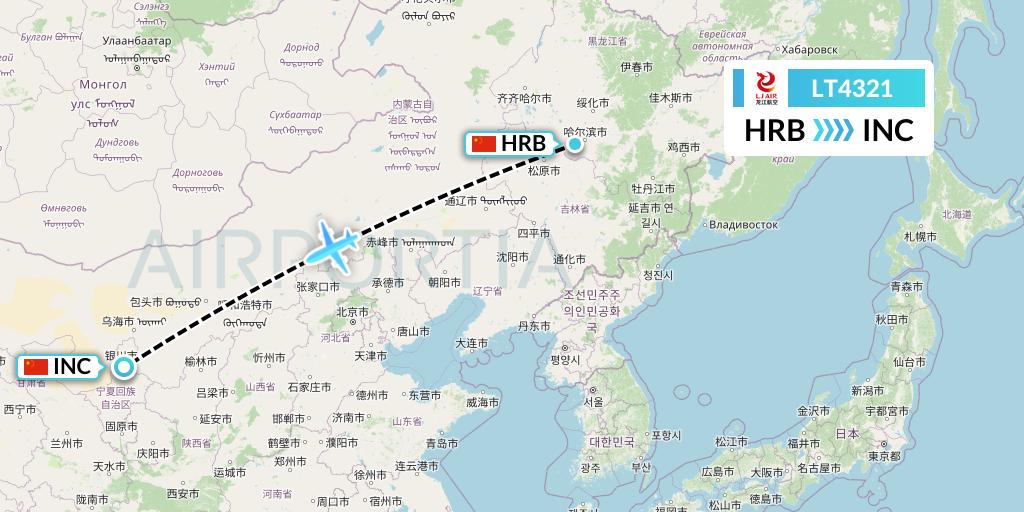 LT4321 LongJiang Airlines Flight Map: Harbin to Yinchuan