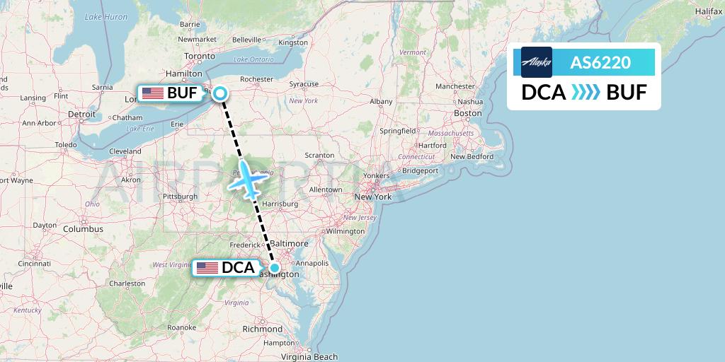 AS6220 Alaska Airlines Flight Map: Washington to Buffalo