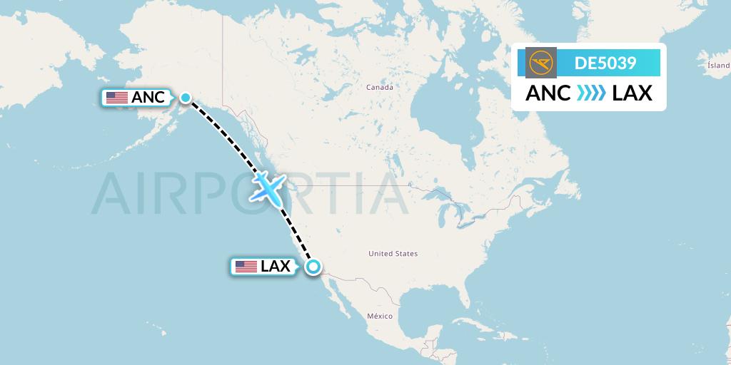 DE5039 Condor Flight Map: Anchorage to Los Angeles