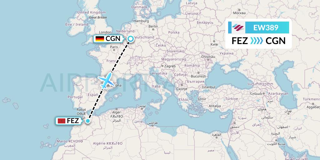 EW389 Eurowings Flight Map: Fes to Cologne