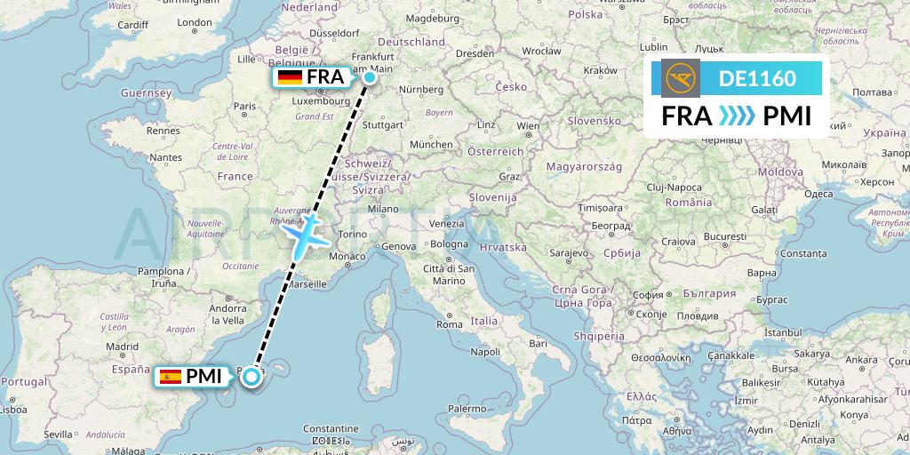 DE1160 Condor Flight Map: Frankfurt to Palma de Mallorca