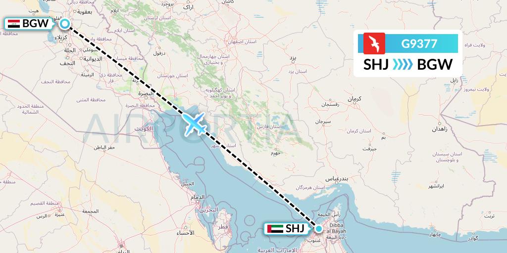 G9377 Air Arabia Flight Map: Sharjah to Baghdad