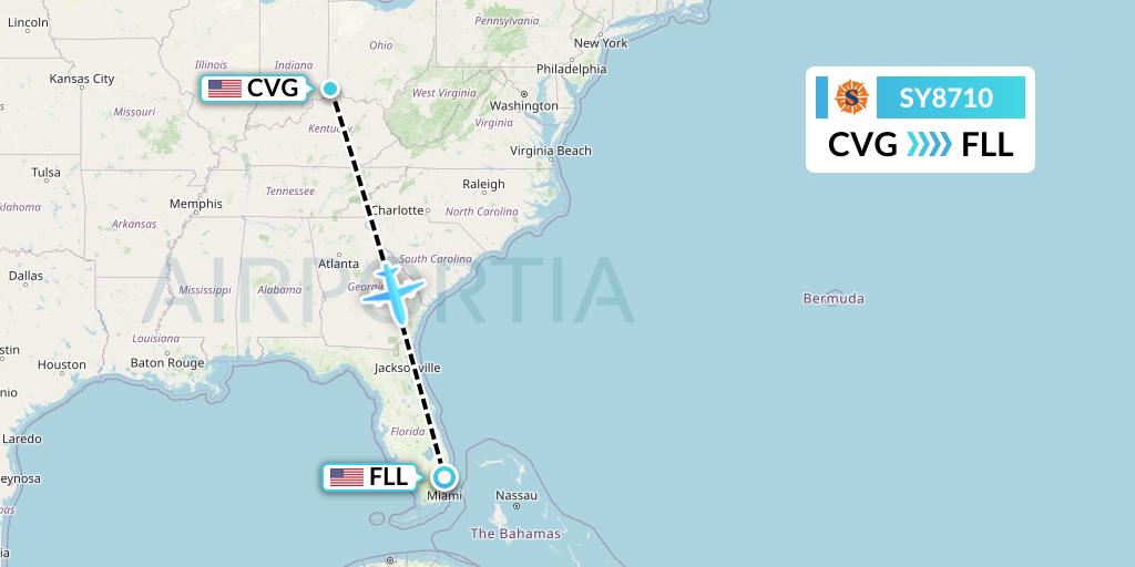 SY8710 Sun Country Airlines Flight Map: Cincinnati to Fort Lauderdale