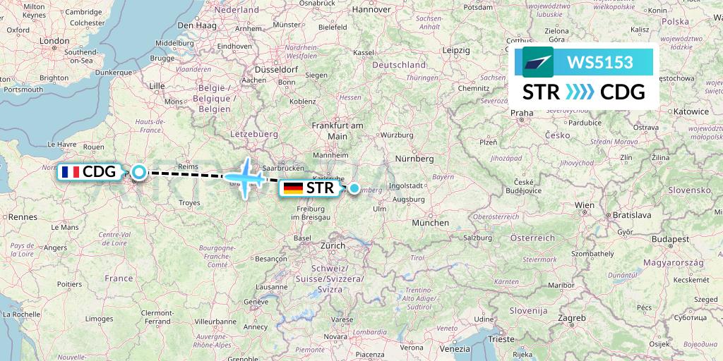 WS5153 WestJet Flight Map: Stuttgart to Paris