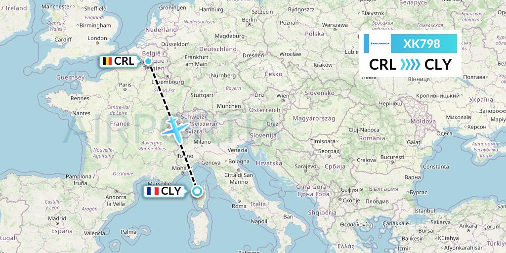 XK798 Air Corsica Flight Map: Brussels to Calvi
