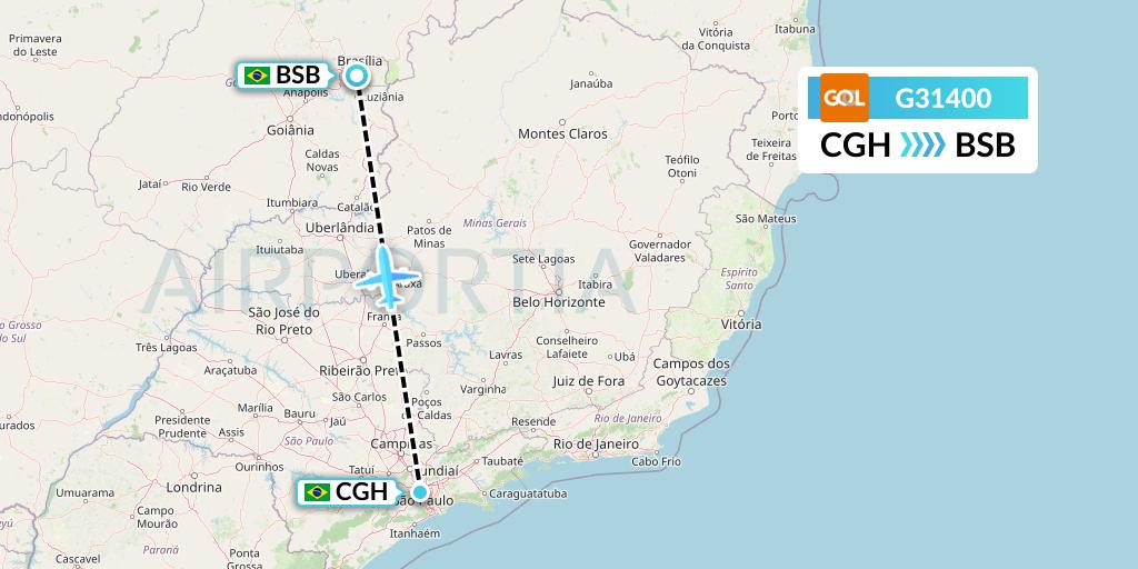 G31400 GOL Transportes Aeros Flight Map: Sao Paulo to Brasilia