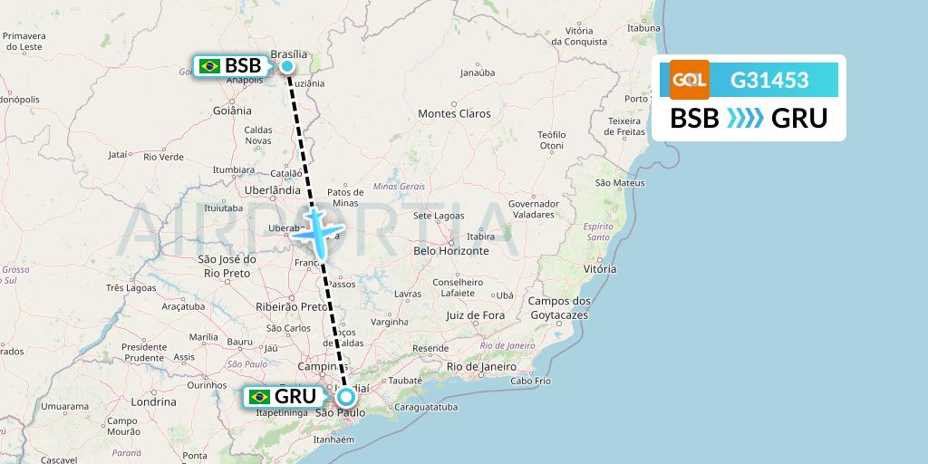 G31453 GOL Transportes Aeros Flight Map: Brasilia to Sao Paulo