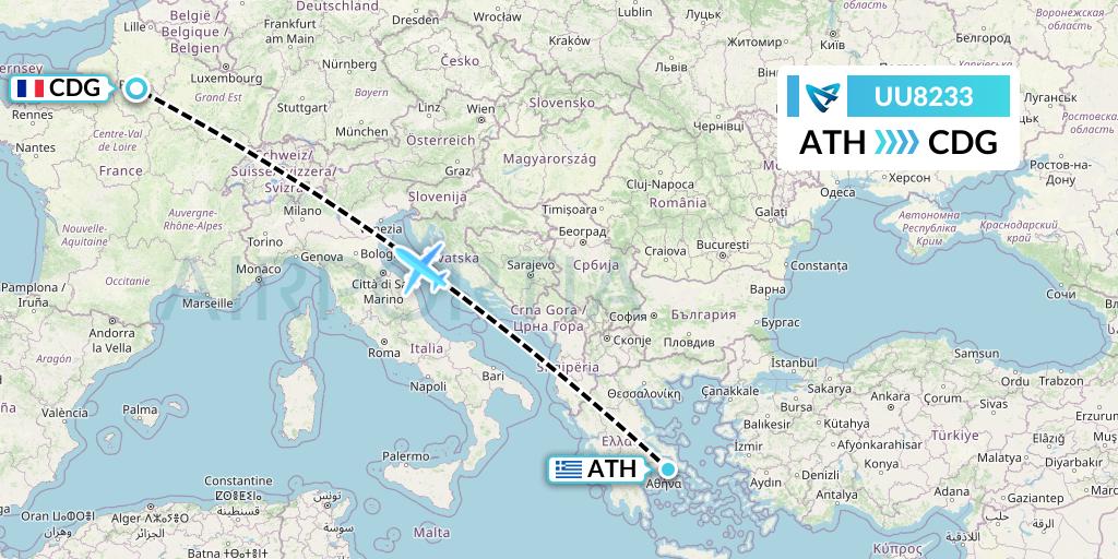 UU8233 Air Austral Flight Map: Athens to Paris