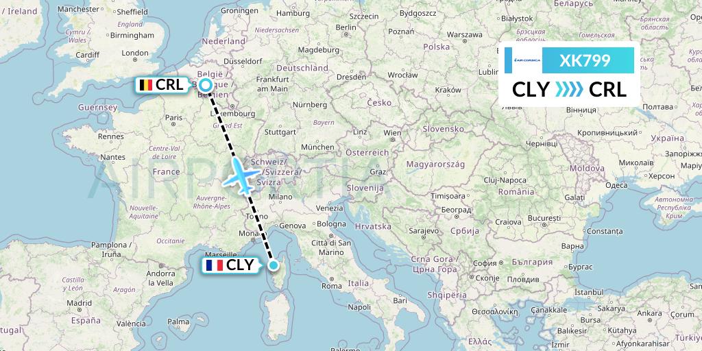 XK799 Air Corsica Flight Map: Calvi to Brussels