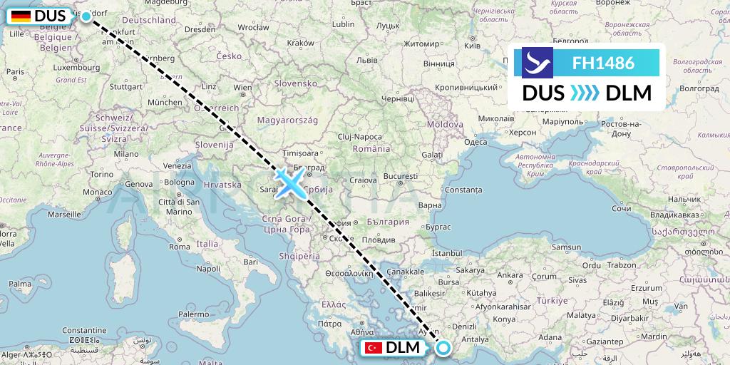 FH1486 Freebird Airlines Flight Map: Dusseldorf to Dalaman