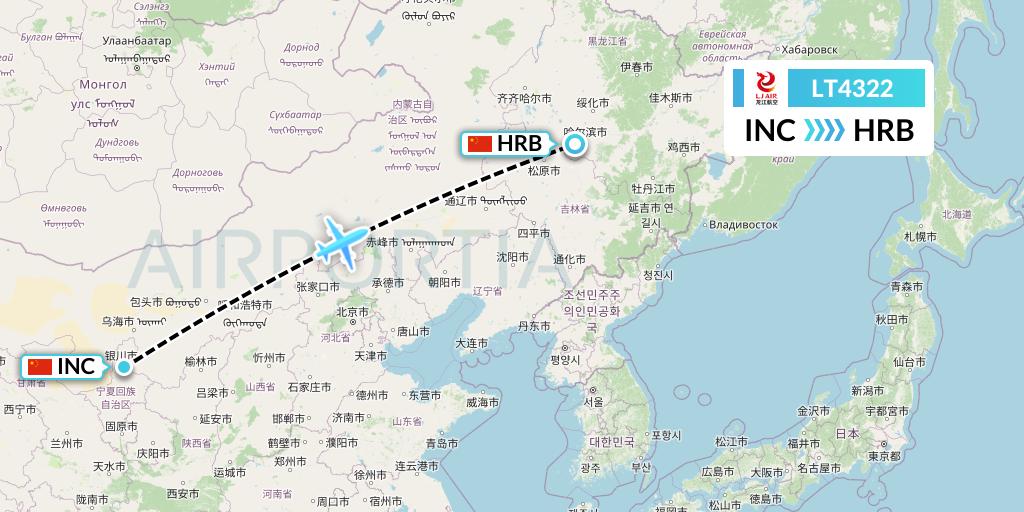 LT4322 LongJiang Airlines Flight Map: Yinchuan to Harbin