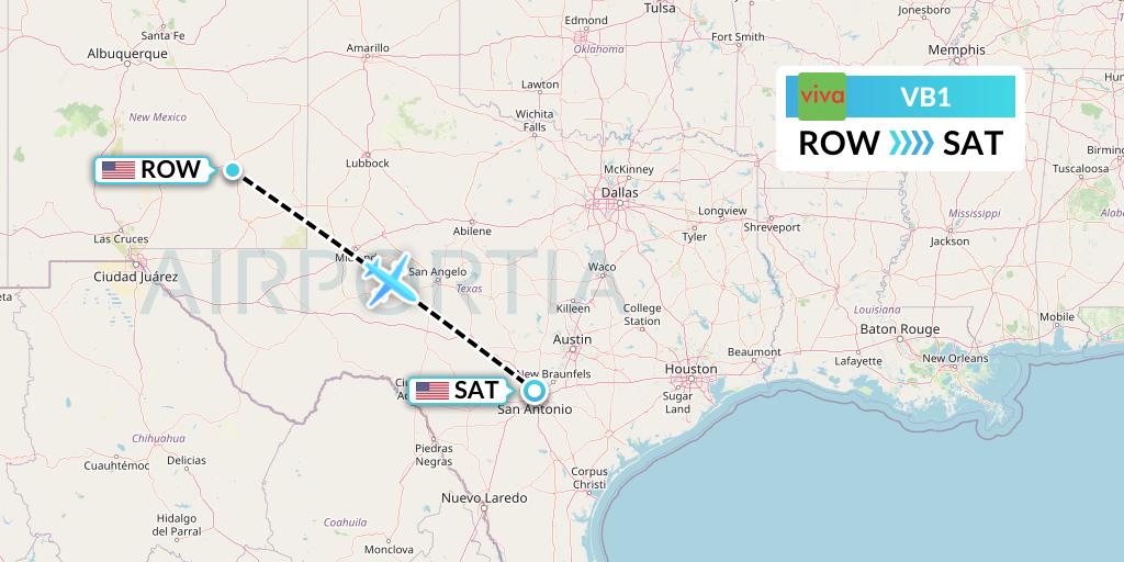 VB1 VivaAerobus Flight Map: Roswell to San Antonio
