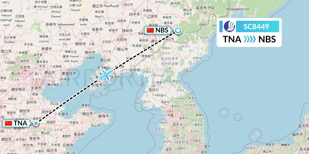 SC8449 Shandong Airlines Flight Map: Jinan to Baishan