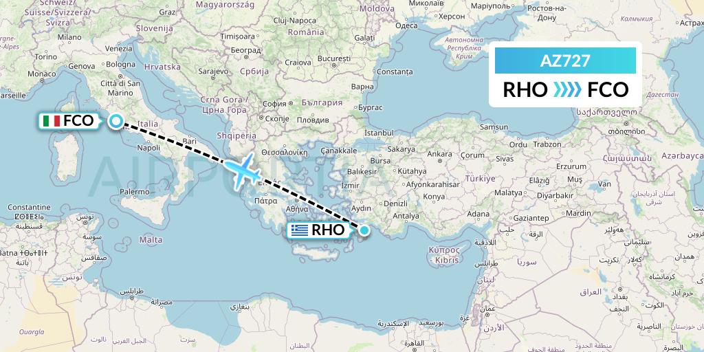 AZ727 ITA Airways Flight Map: Rhodes to Rome