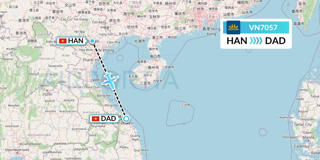 VN7057 Vietnam Airlines Flight Map: Hanoi to Da Nang