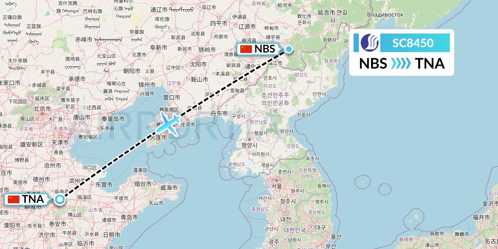 SC8450 Shandong Airlines Flight Map: Baishan to Jinan