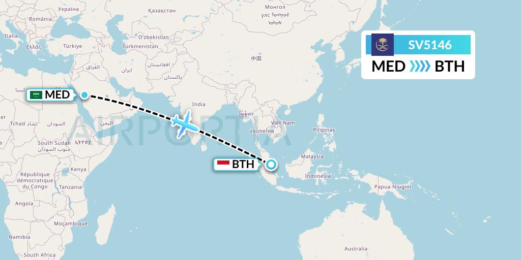 SV5146 Saudi Arabian Airlines Flight Map: Medina to Batam