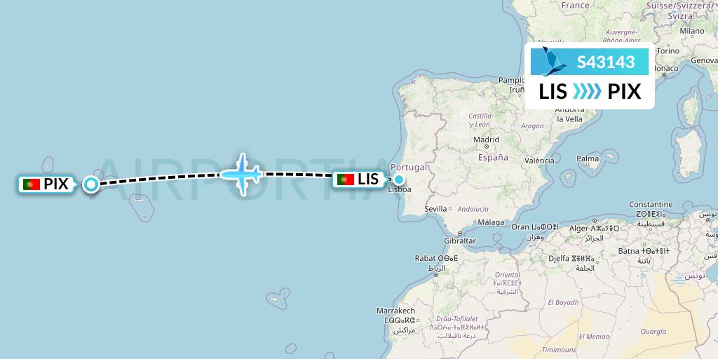 S43143 Azores Airlines Flight Map: Lisbon to Pico