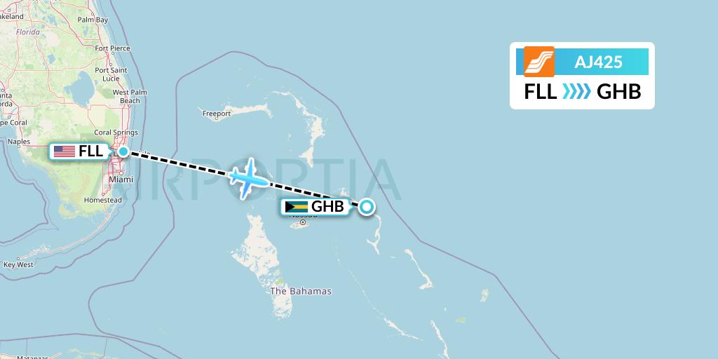 AJ425 Aztec Airways Flight Map: Fort Lauderdale to Governor's Harbour