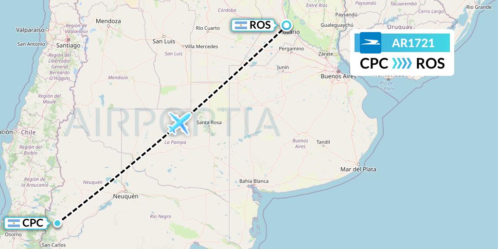 AR1721 Aerolineas Argentinas Flight Map: San Martin de los Andes to Rosario