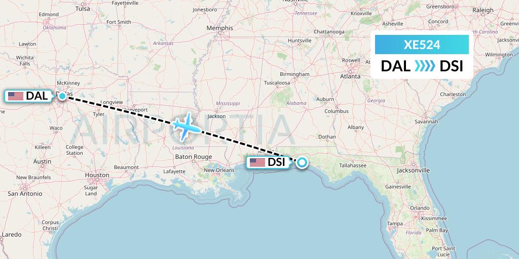 XE524 Jsx Flight Map: Dallas to Destin