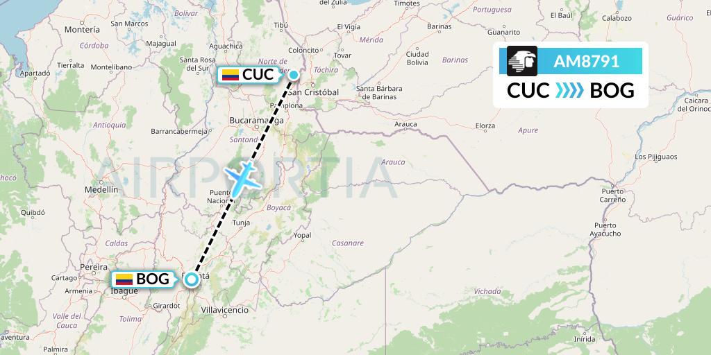 AM8791 Aeromexico Flight Map: Cucuta to Bogota