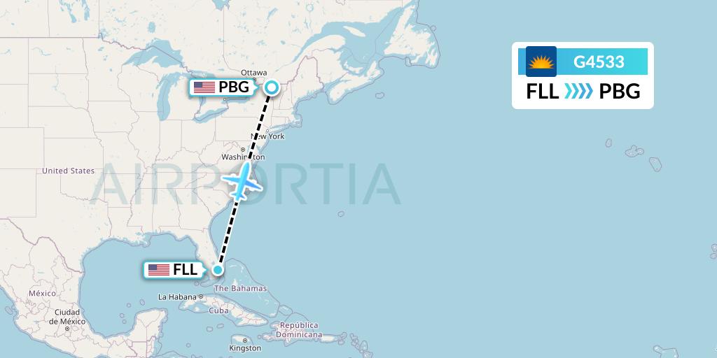 G4533 Allegiant Air Flight Map: Fort Lauderdale to Plattsburgh