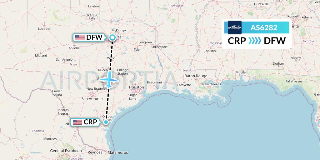 AS6282 Alaska Airlines Flight Map: Corpus Christi to Dallas