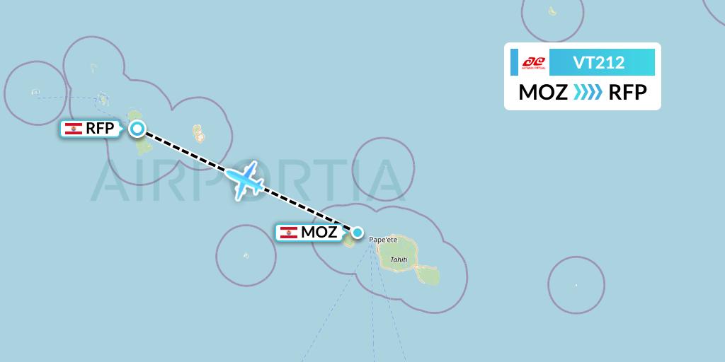 VT212 Air Tahiti Flight Map: Moorea to Raiatea